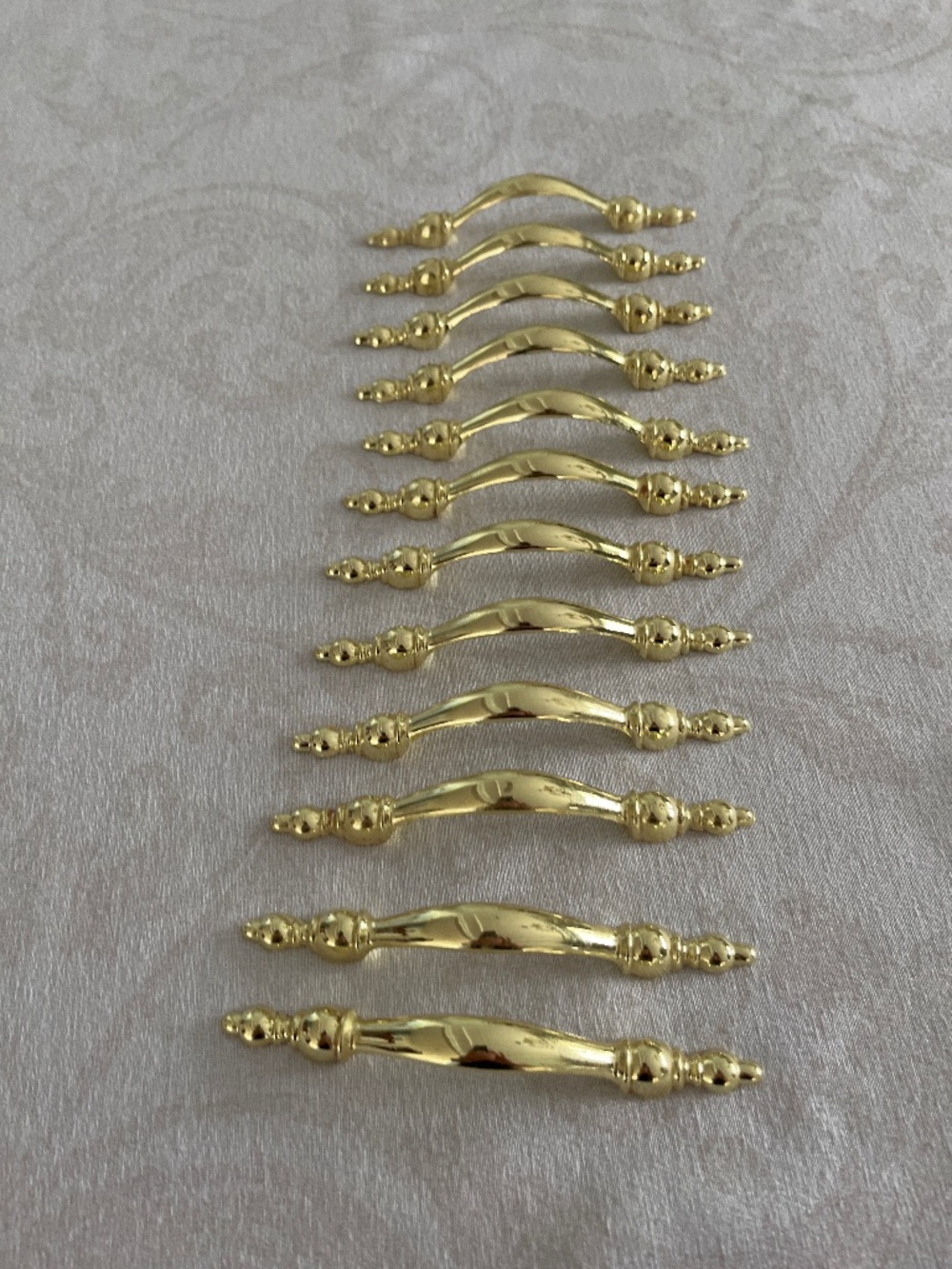 Cabinet pulls, 12, 5” long, back to fasten is 3”